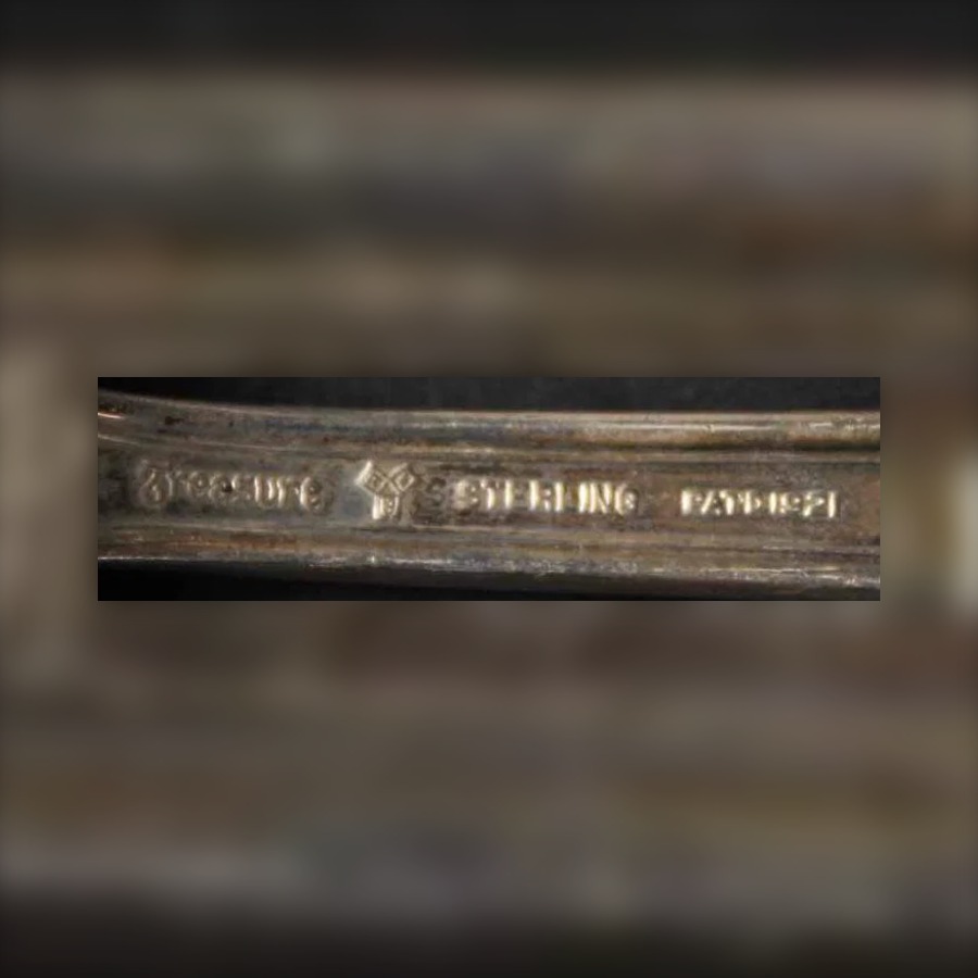 Lunt RLB Treasure Mark hallmark, Three small boxes holding the letters R, L and B, with the word TREASURE and STERLING, sometimes with PAT'D and a year. Later pieces read LUNT STERLING