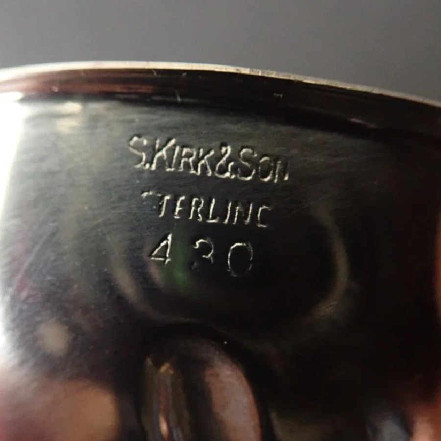 Samuel Kirk & Son Sterling Mark hallmark, S. KIRK & SON STERLING in block letters, often with the pattern name