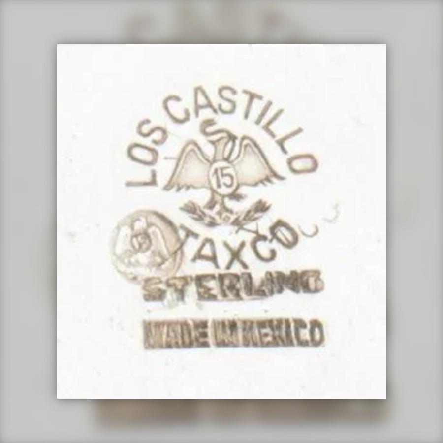 Los Castillo Taxco Mark with Eagle 15 hallmark, LOS CASTILLO TAXCO with the Mexican eagle numbered 15, STERLING or 925, MADE IN MEXICO and a model number