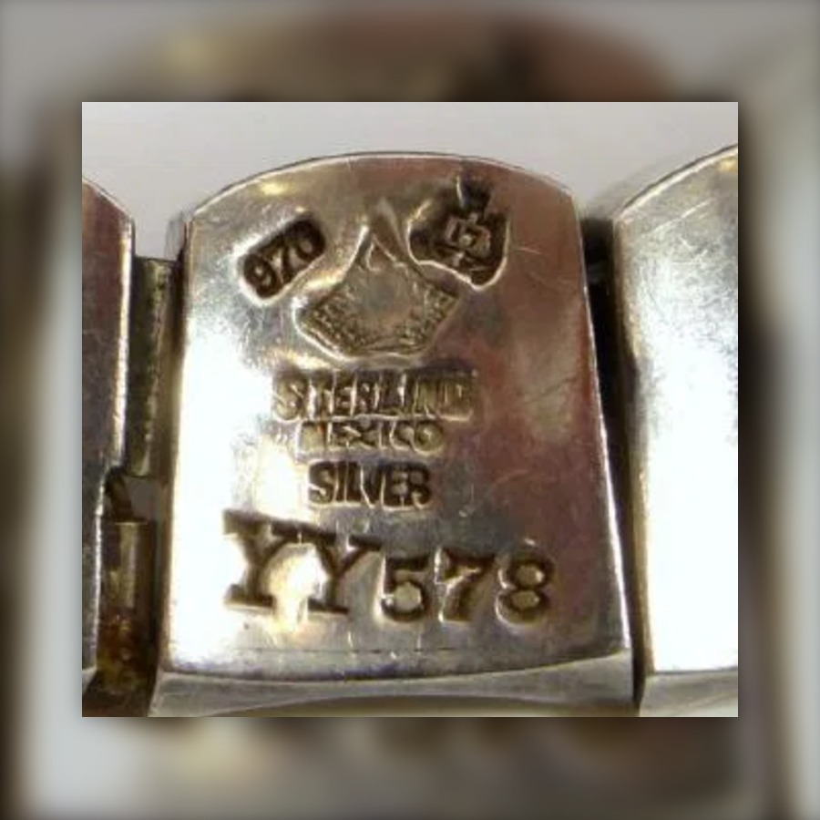 Antonio Pineda Crown Mark with Eagle 17 hallmark, ANTONIO TAXCO inside a crown, with the Mexican eagle numbered 17, 970 and SILVER or STERLING, HECHO EN MEXICO