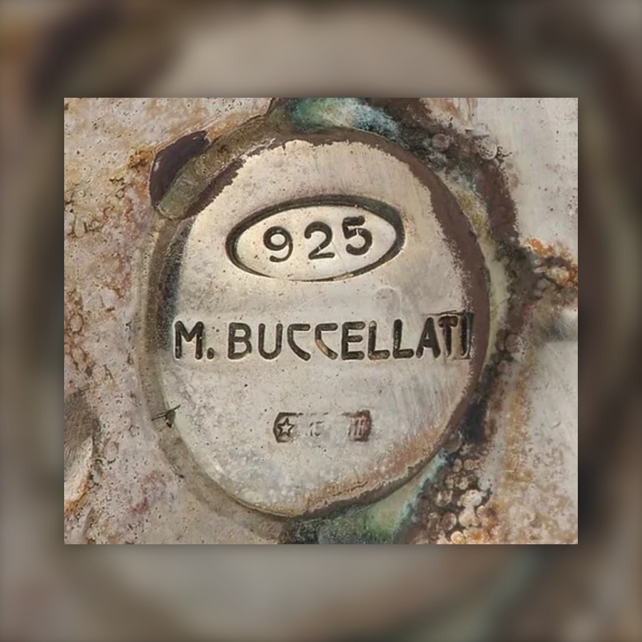 M. Buccellati 15 MI Postwar Mark hallmark, M. BUCCELLATI or Mario Buccellati signature with 15 MI in a lozenge (with a star from 1968) and 925 or 800