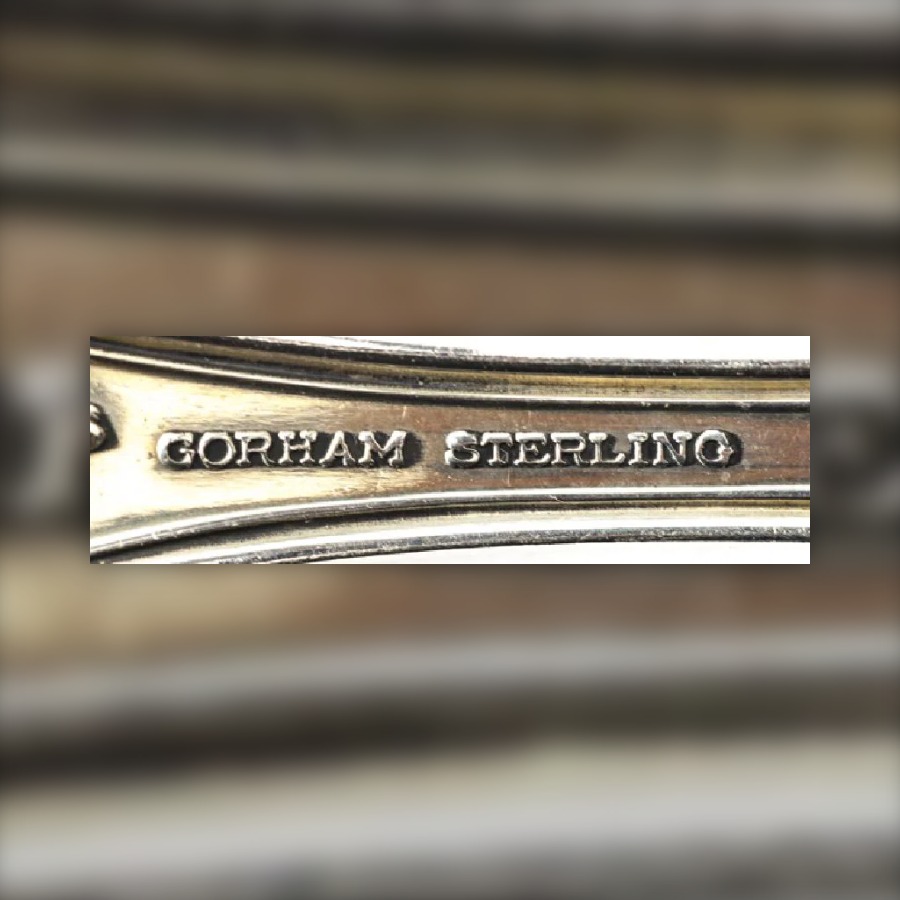 Gorham Sterling Name Mark hallmark, GORHAM and STERLING in plain letters, usually without the lion, anchor and G, sometimes with the pattern name