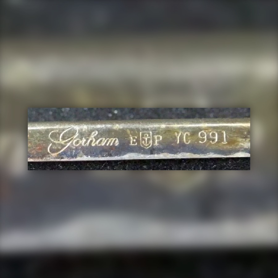 Gorham Silverplate Anchor Mark hallmark, Anchor alone (no lion or G), often in a shield, with GORHAM, EP or EPNS, and a model number starting with 0 or, after World War II, Y or YC
